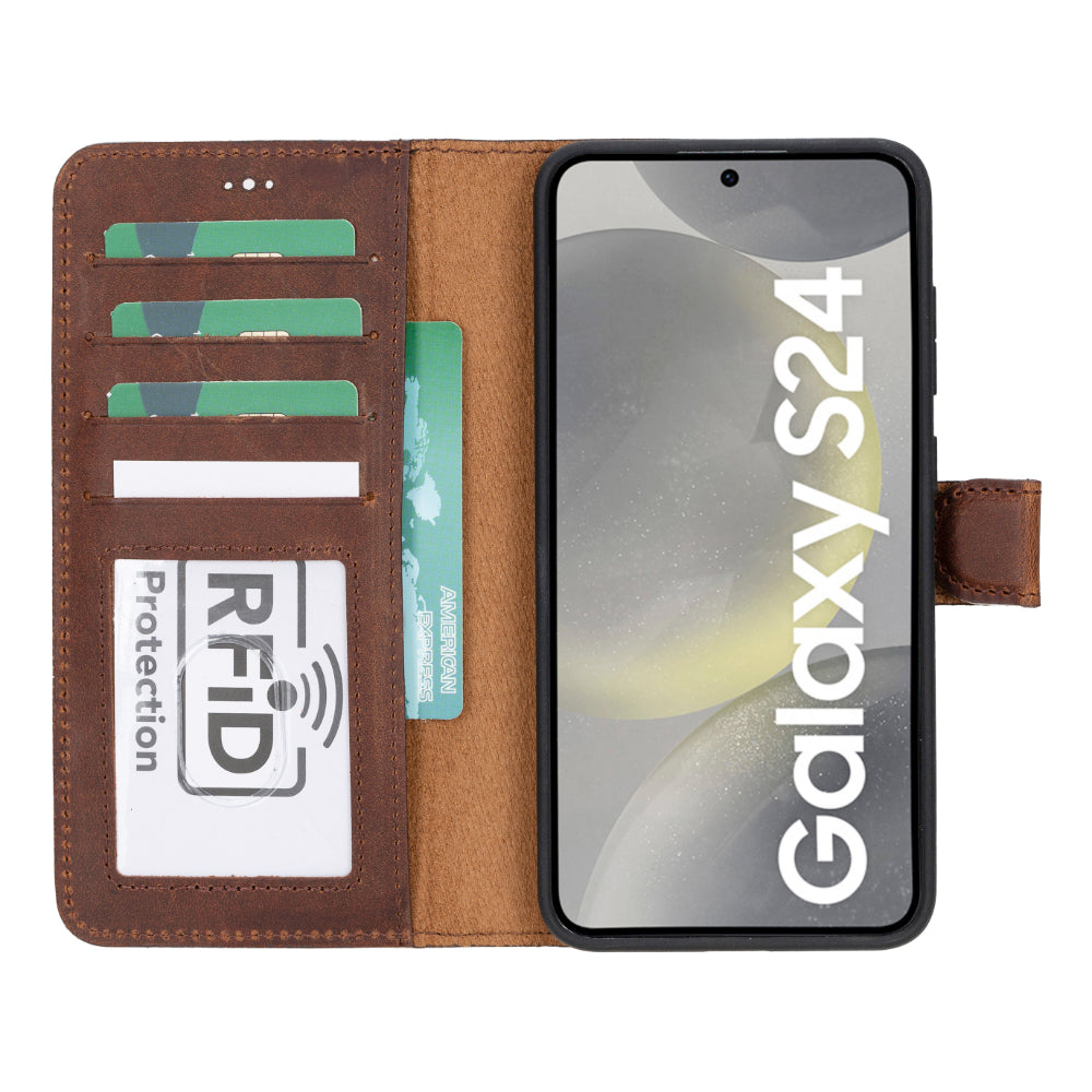 Samsung Galaxy S25 Plus Uyumlu Hakiki Deri Cüzdanlı Kılıf