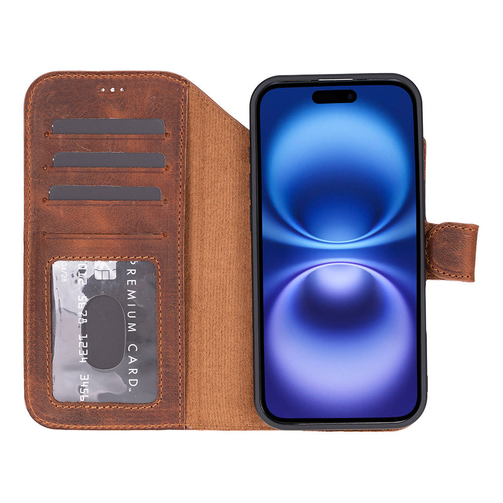 Apple iPhone 17 Air Max Uyumlu Hakiki Deri Cüzdanlı Kılıf