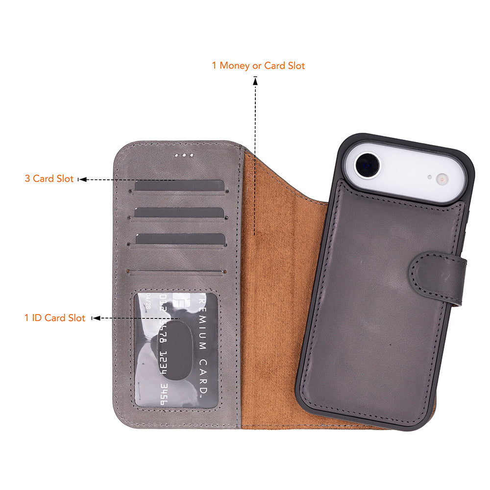 Apple iPhone 17 Air Max Uyumlu Hakiki Deri Cüzdanlı Kılıf