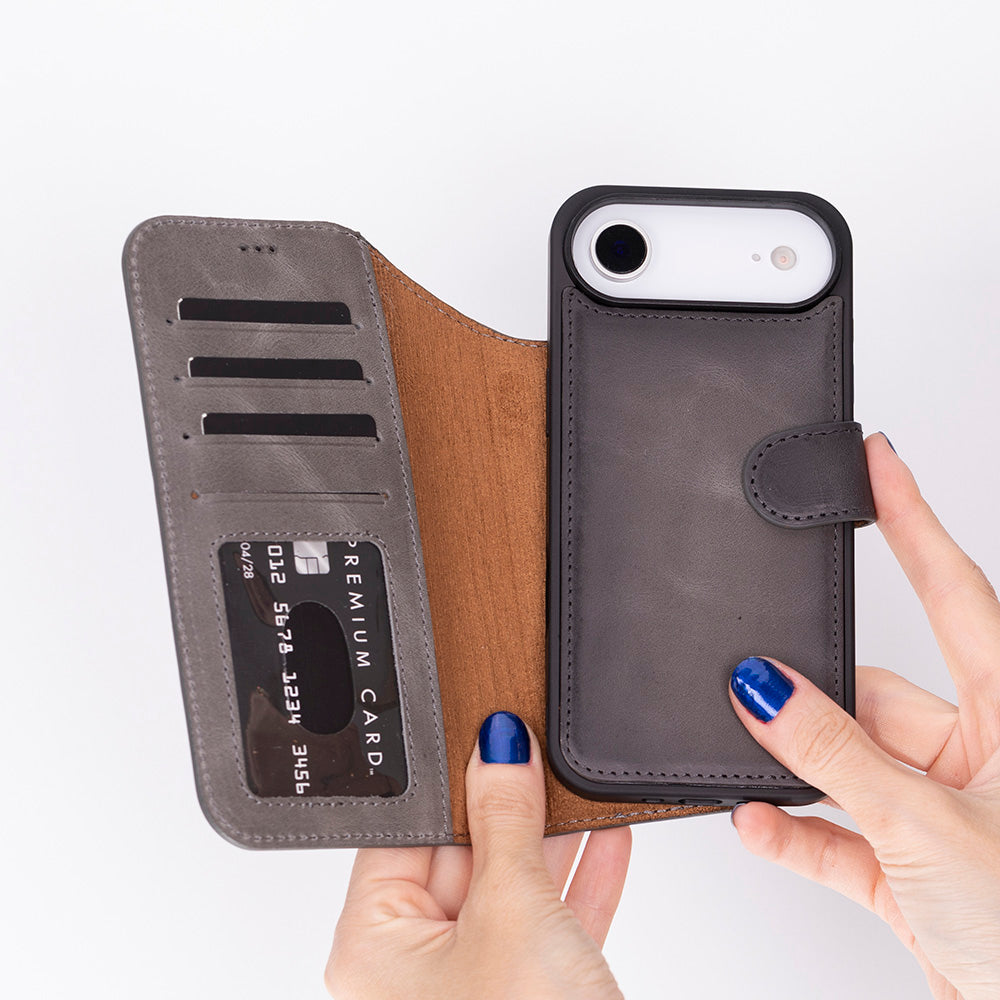 Apple iPhone 17 Air Max Uyumlu Hakiki Deri Cüzdanlı Kılıf