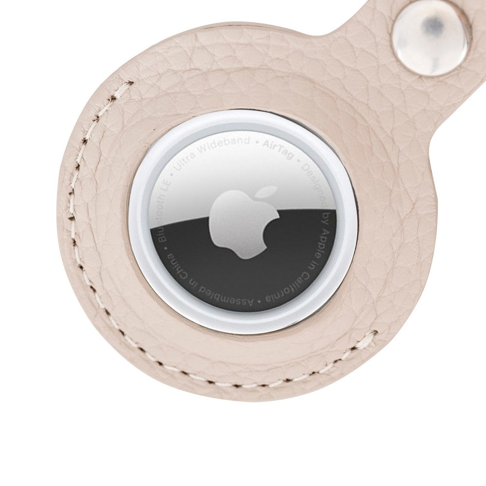 Apple AirTag Uyumlu Deri Anahtarlık, Bej Renk