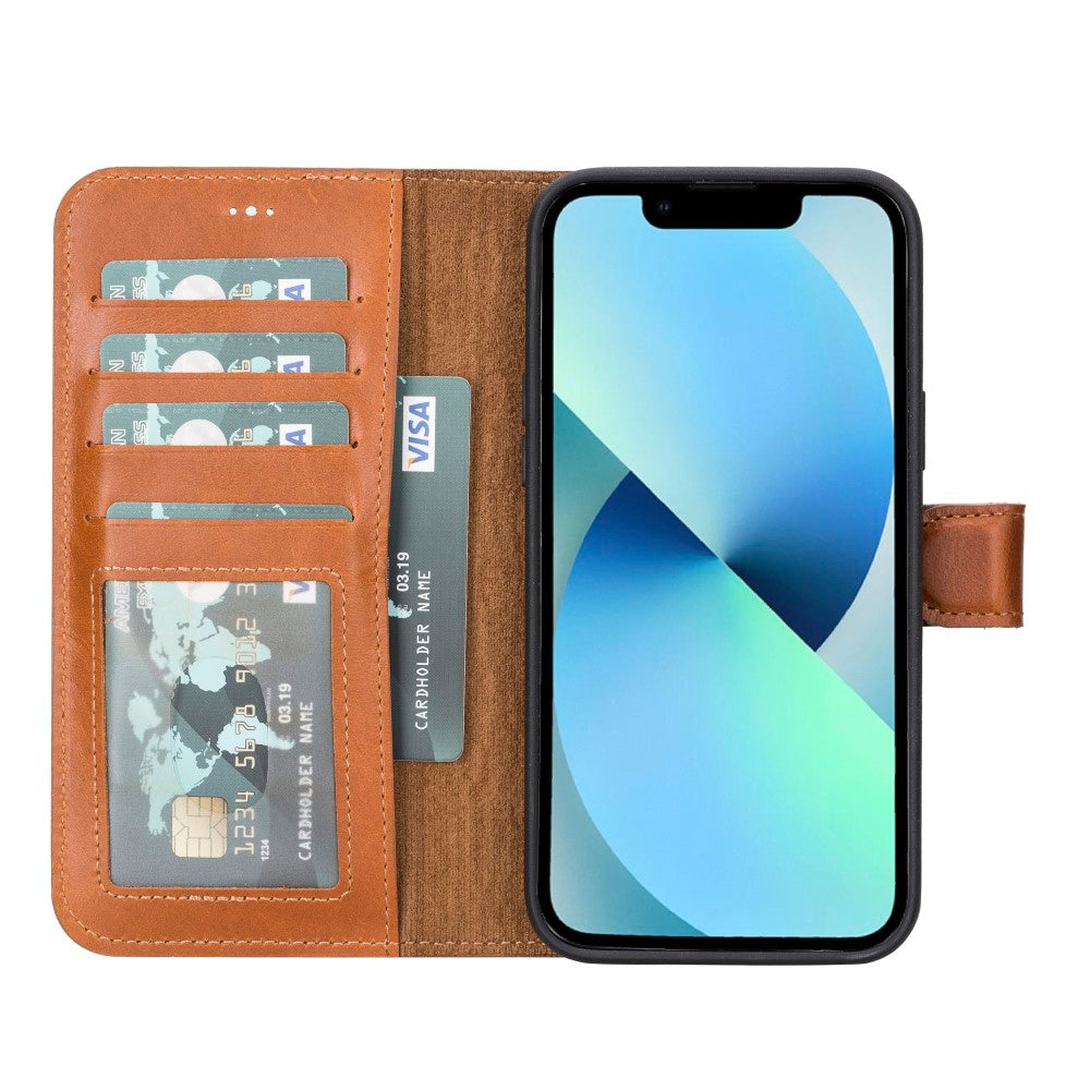 Apple iPhone 14 Plus Uyumlu Deri Cüzdanlı Kılıf MWWN RST2EF Taba