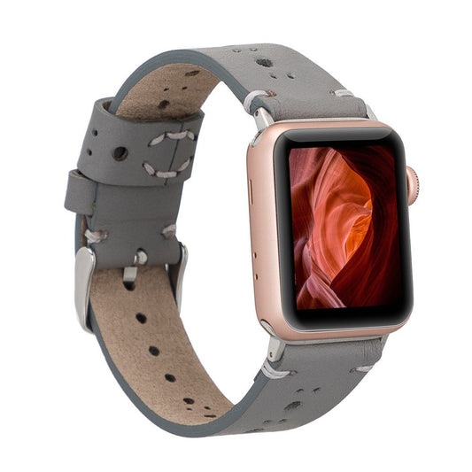 Apple Watch Uyumlu Deri Kordon BA8 RST9 Gri