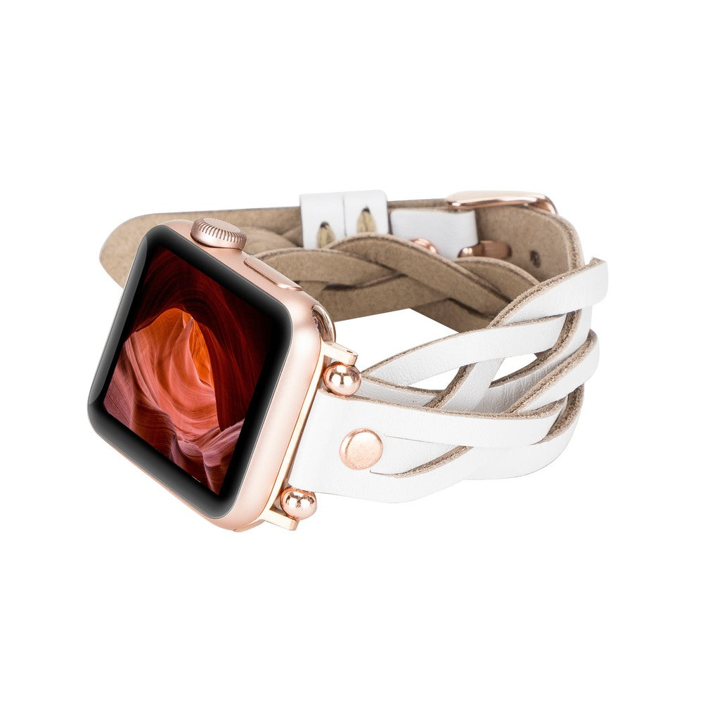 Apple Watch Uyumlu Deri Kordon DT RT F3 Beyaz