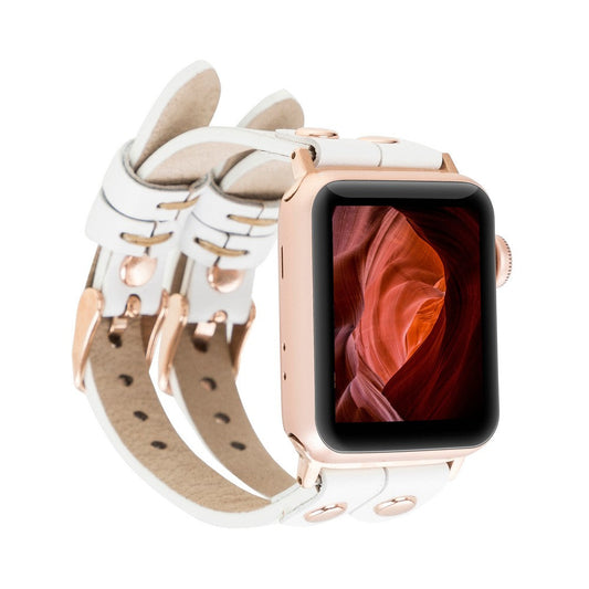 Apple Watch Uyumlu Deri Kordon Ely Double Tour F3 Beyaz