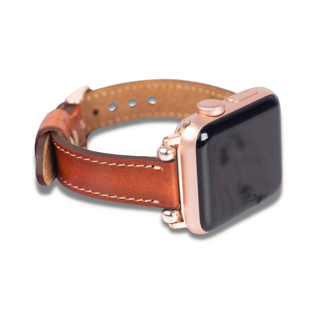 Apple Watch Uyumlu Deri Kordon, İnce Ve Boncuklu,Taba
