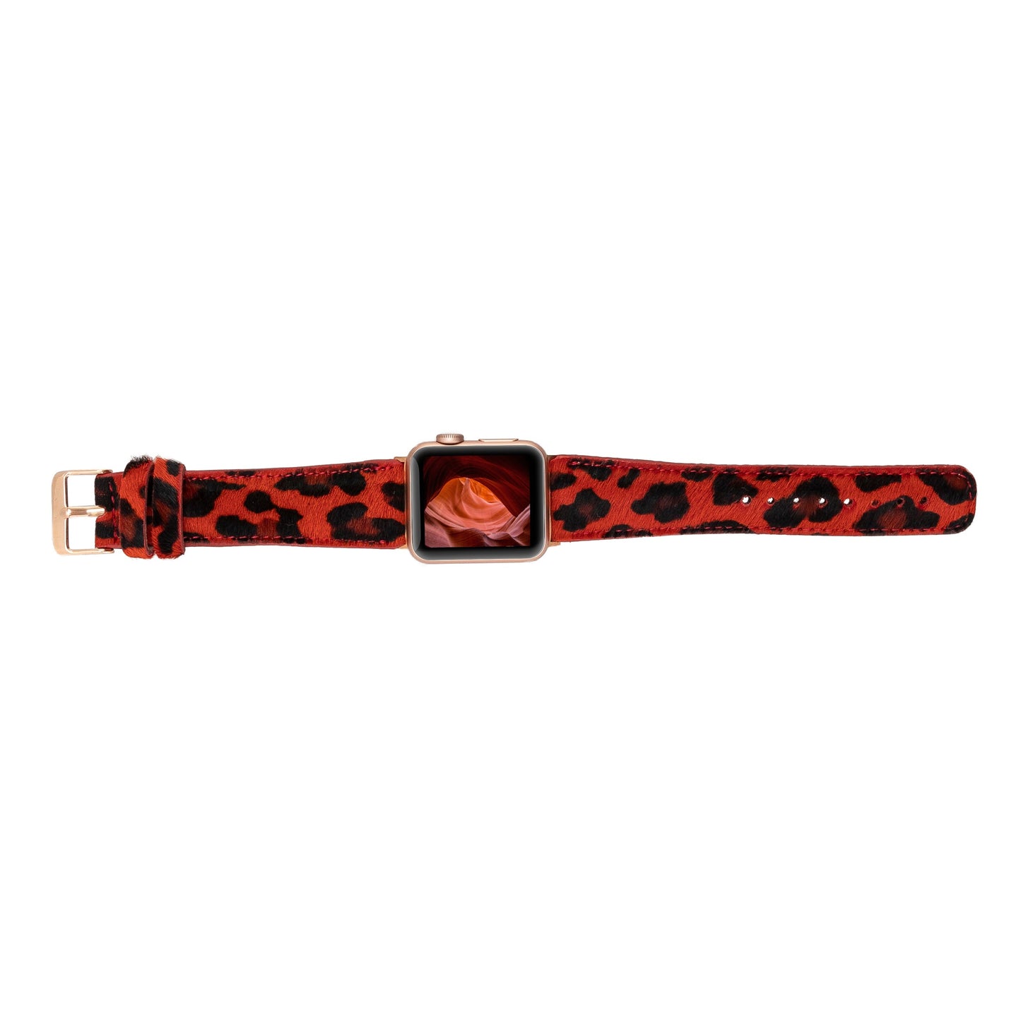 Apple Watch Uyumlu Deri Kordon, Leopar Desen
