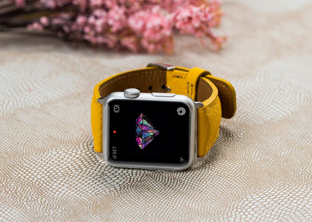 Apple Watch Uyumlu Deri Kordon FL12 Sarı