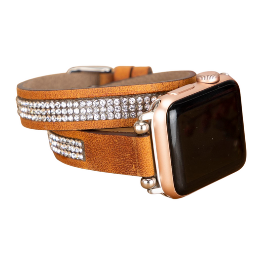 Apple Watch Uyumlu Deri Kordon DT Taşlı G19