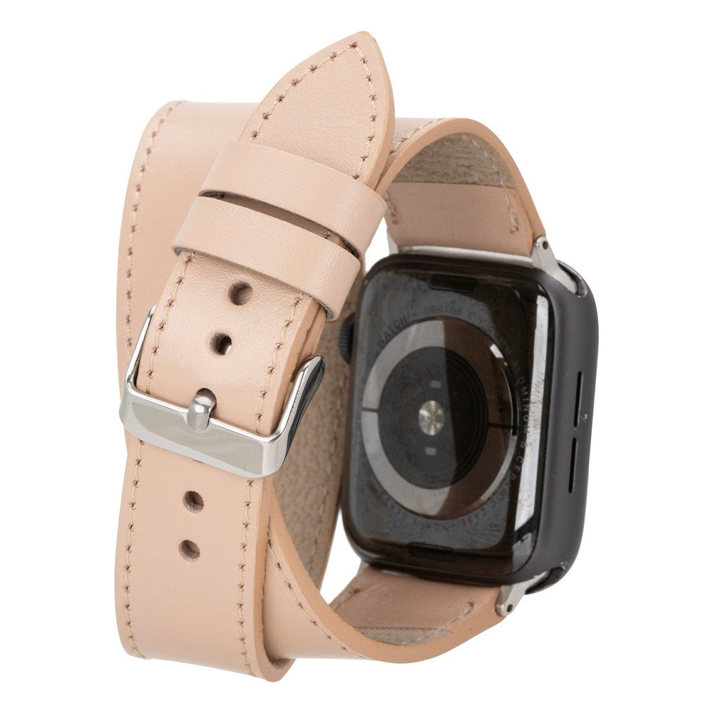 Apple Watch Uyumlu Deri Kordon, Çift Tur, Şeker Pembe