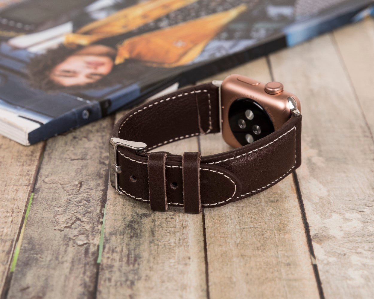 Apple Watch Uyumlu Deri Kordon, Spor Model, Acı Kahve
