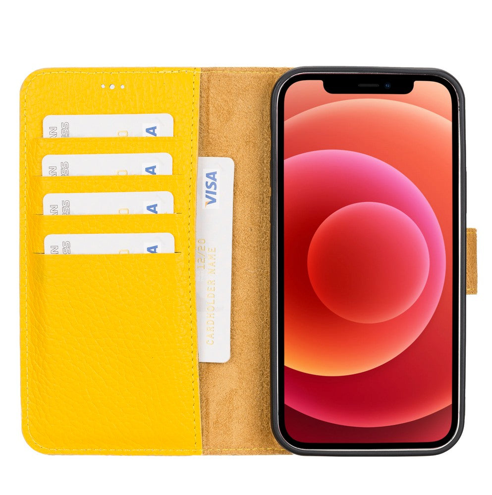 Apple iPhone 12 Uyumlu Deri Cüzdanlı Kılıf FL12 Sarı