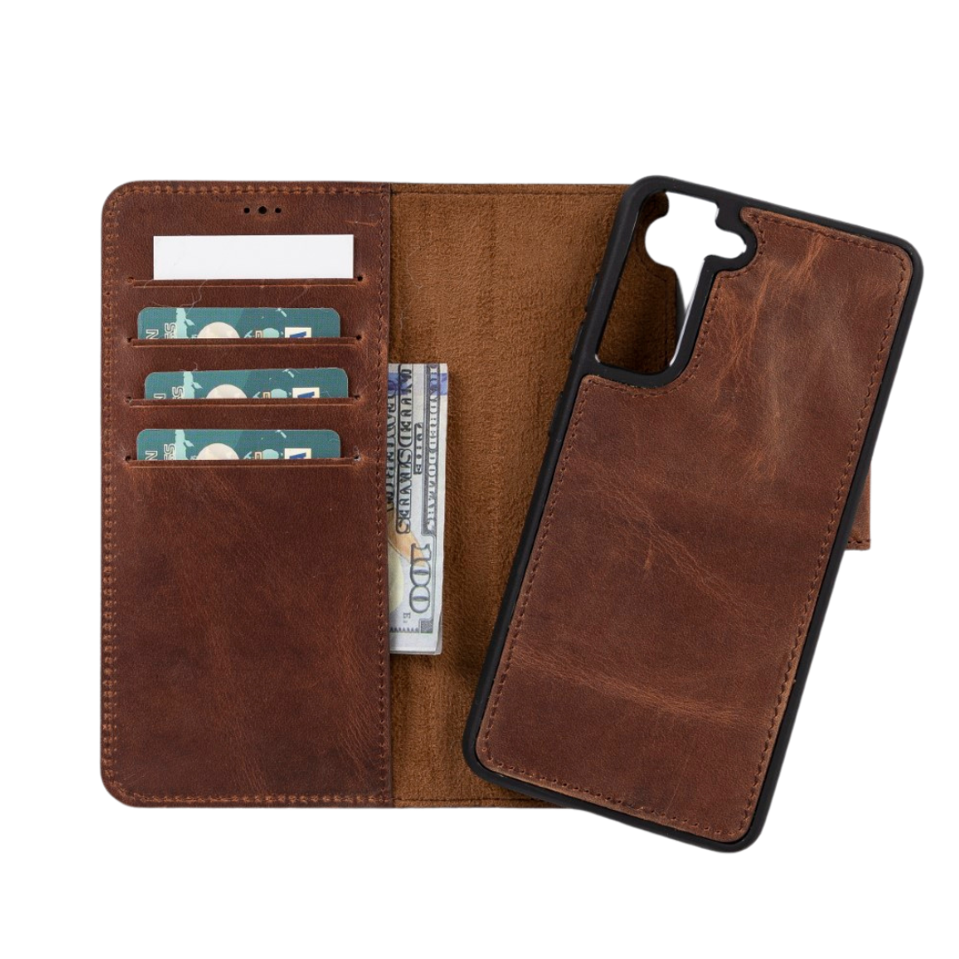 Samsung Galaxy S21 FE Compatible Leather Wallet Case G2 Brown
