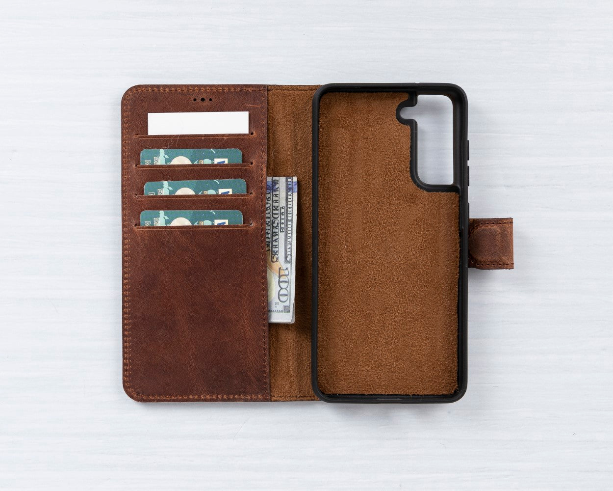 Samsung Galaxy S21 FE Compatible Leather Wallet Case G2 Brown