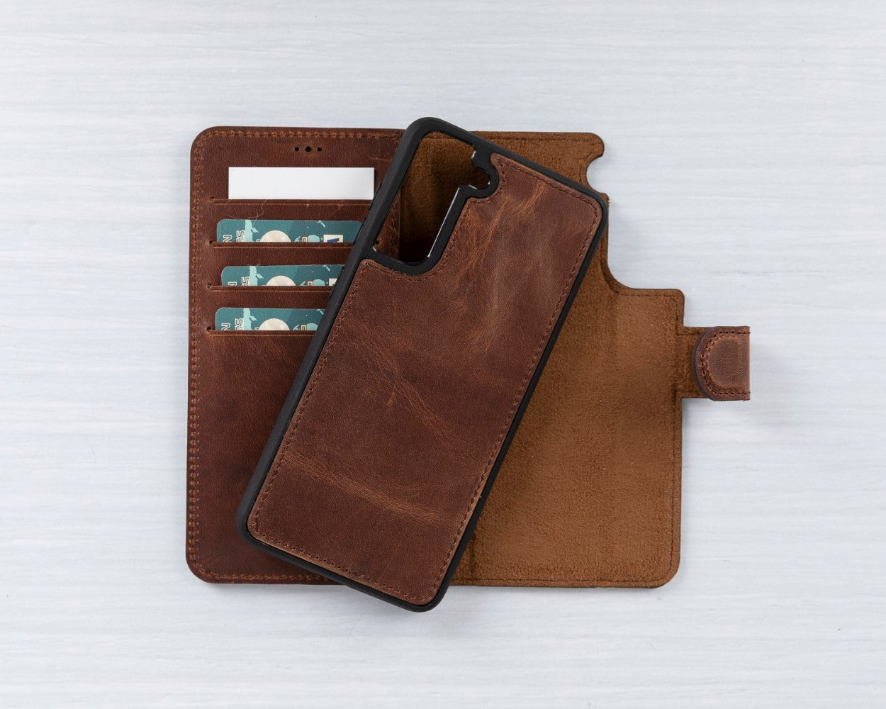 Samsung Galaxy S21 FE Compatible Leather Wallet Case G2 Brown