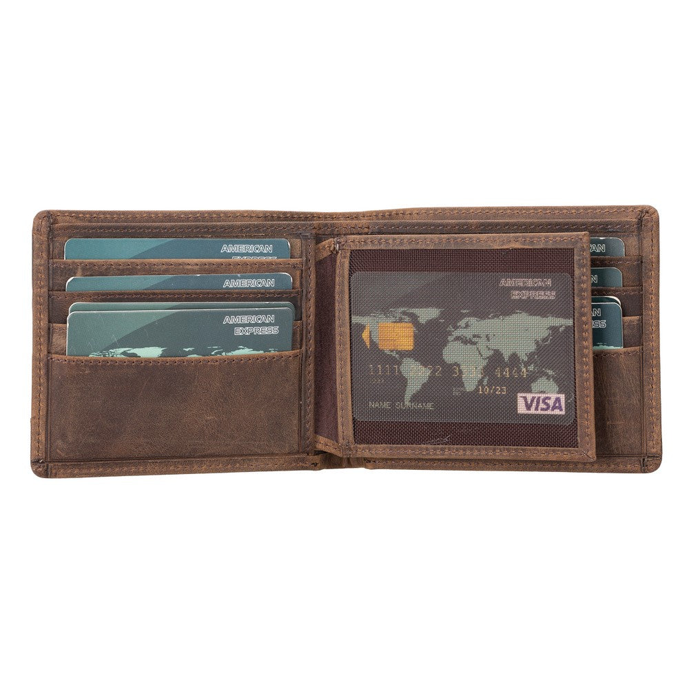 Marky Leather Wallet and Card Holder, 10 Card Compartments, Antique Brown