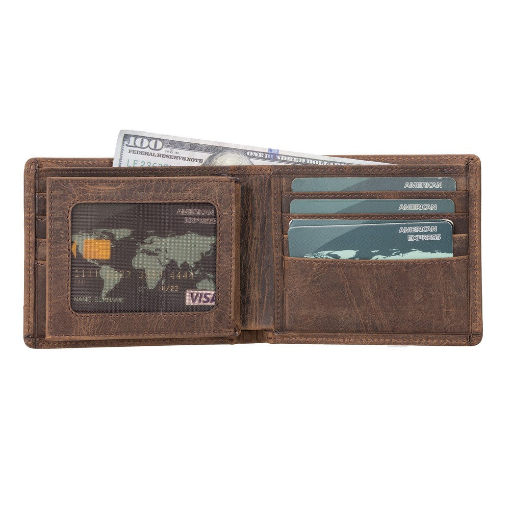 Marky Leather Wallet and Card Holder, 10 Card Compartments, Antique Brown