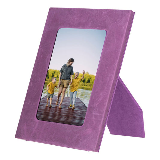 Gerçek Deri Masaüstü Fotoğraf Çerçevesi, 22x17cm (15x10 foto) Antik Mor