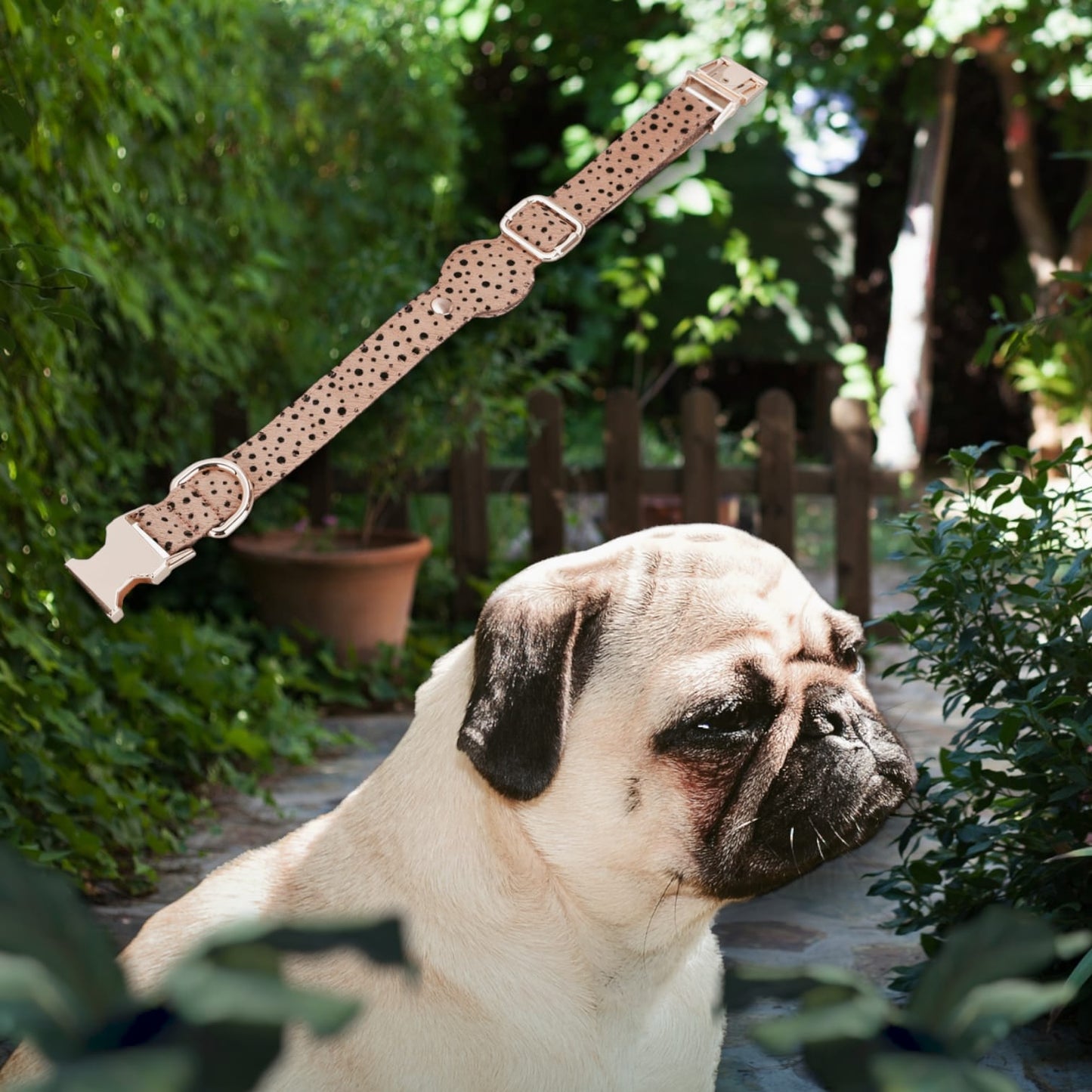 Handmade Dog Collar from Genuine Leather, Apple AirTag Compatible Slot, 50cm Adjustable Size, Leopard Pattern
