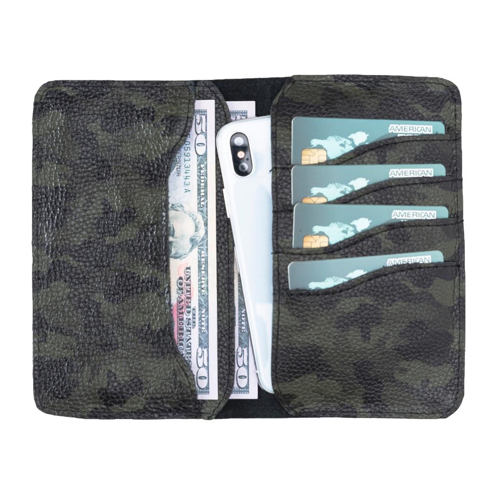 Leony Card Holder and Phone Case, 6 Card Sections, Camouflage Green