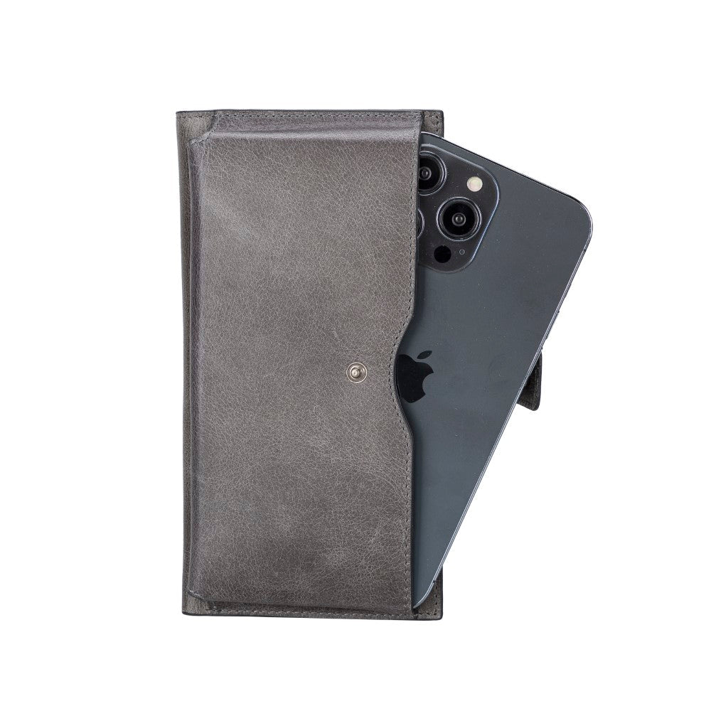 Lozan 6.5 inch Uyumlu Deri Kartlıklı Cüzdan Kılıf TN18 Gri