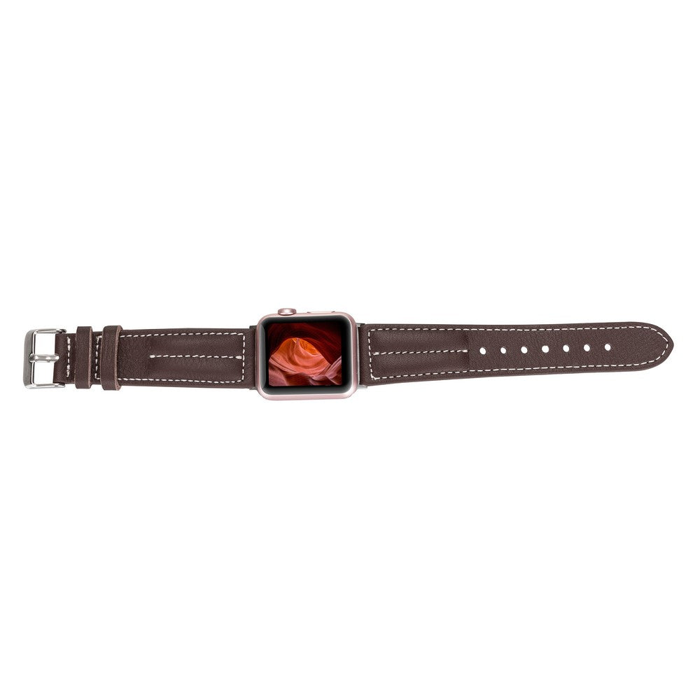 Apple Watch Uyumlu Deri Kordon, Spor Model, Acı Kahve