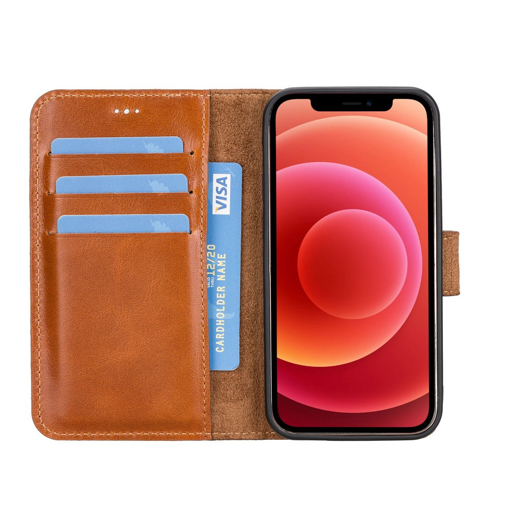 Apple iPhone 12 mini Uyumlu Deri Cüzdanlı Kılıf RST2EF Taba