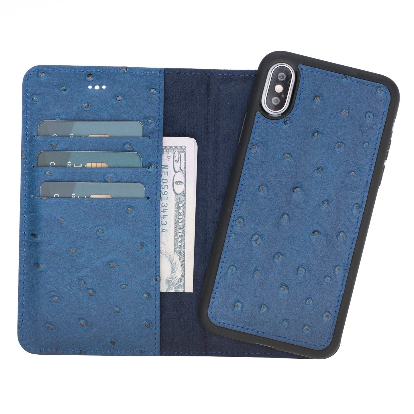 Apple iPhone X-XS Compatible Leather Wallet Case DE8 Blue
