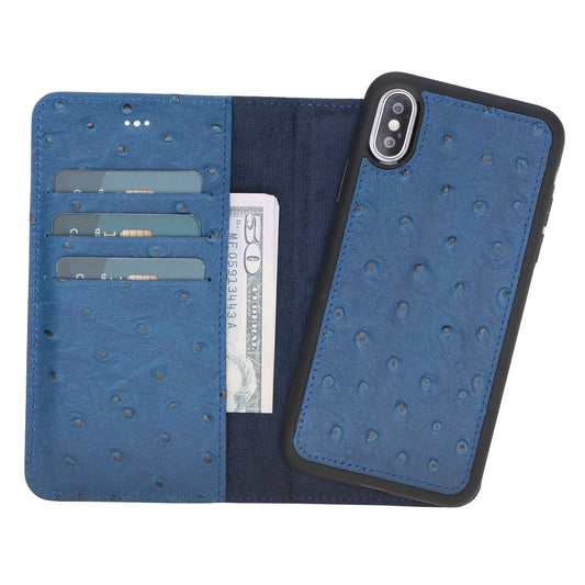 Apple iPhone X-XS Compatible Leather Wallet Case DE8 Blue