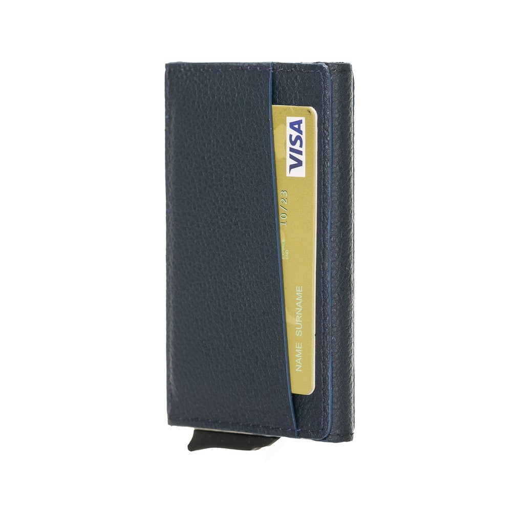 Torres Leather Card Holder with Mechanism Drop6 Navy Blue