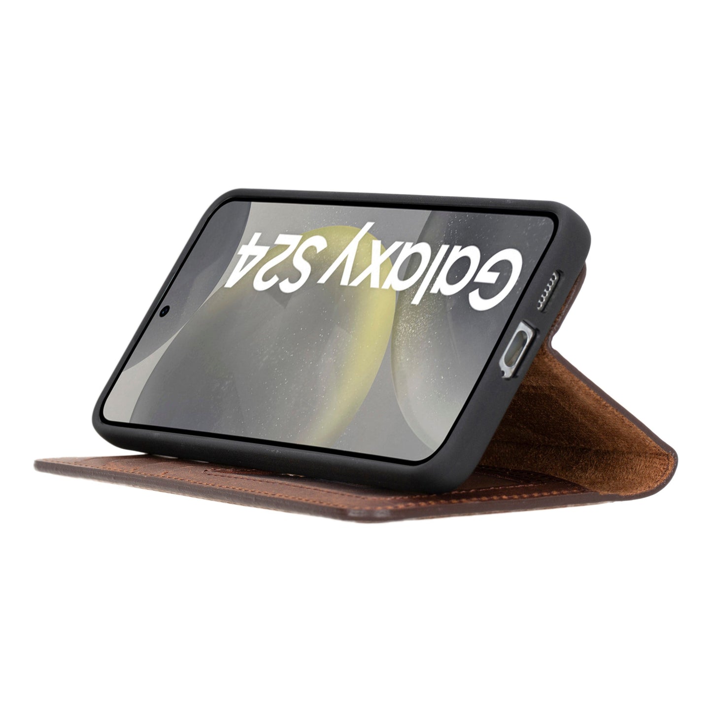 Samsung Galaxy S24 Plus Uyumlu, Deri Cüzdanlı Kılıf, Antik Kahverengi - Magic