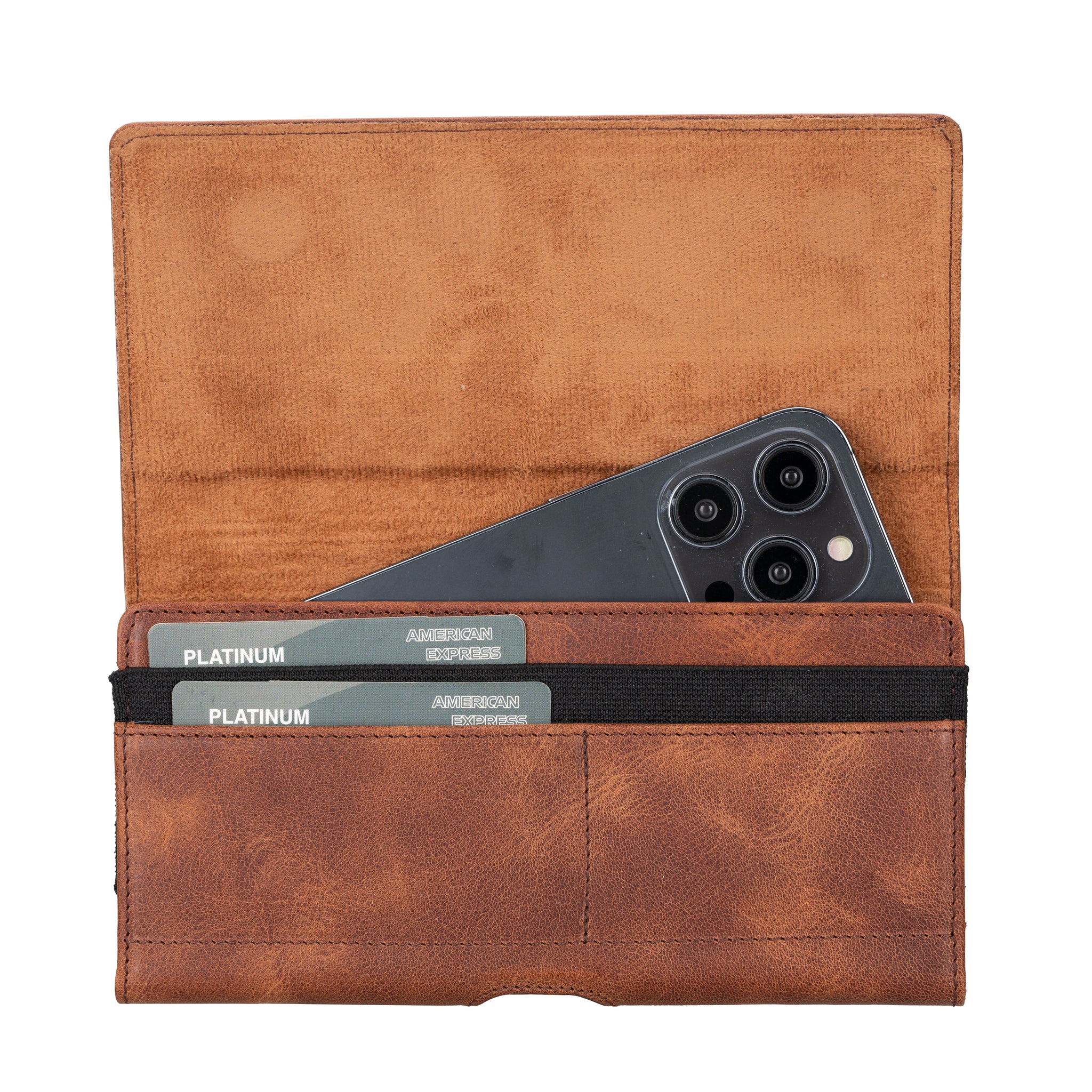 6.1 ve 6.9 inch Uyumlu Hakiki Deri Kartlıklı Kılıf - Titan