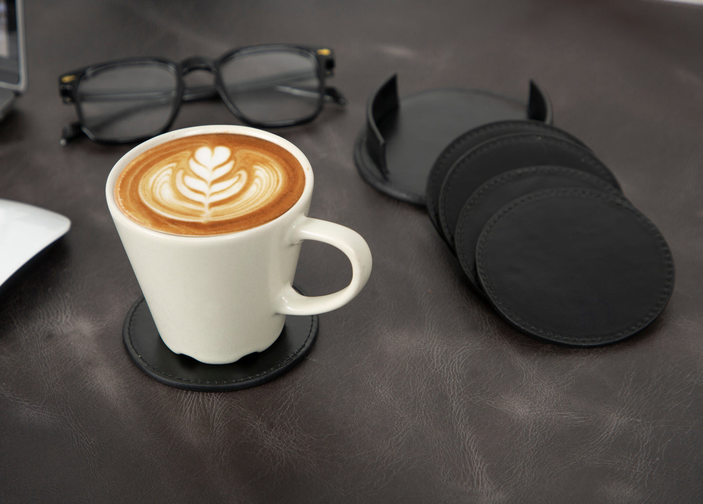 Divine Cup Leather Coaster Set