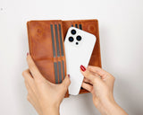 Hakiki Deri Telefon Bölmeli Kadın ve Erkek Cüzdan - Aura