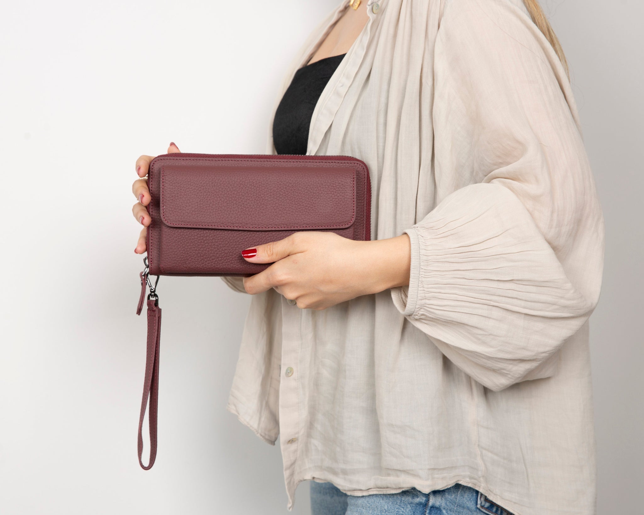 Hakiki Deri Kadın-Erkek El Askılı Telefon Bölmeli Cüzdan - Aristo