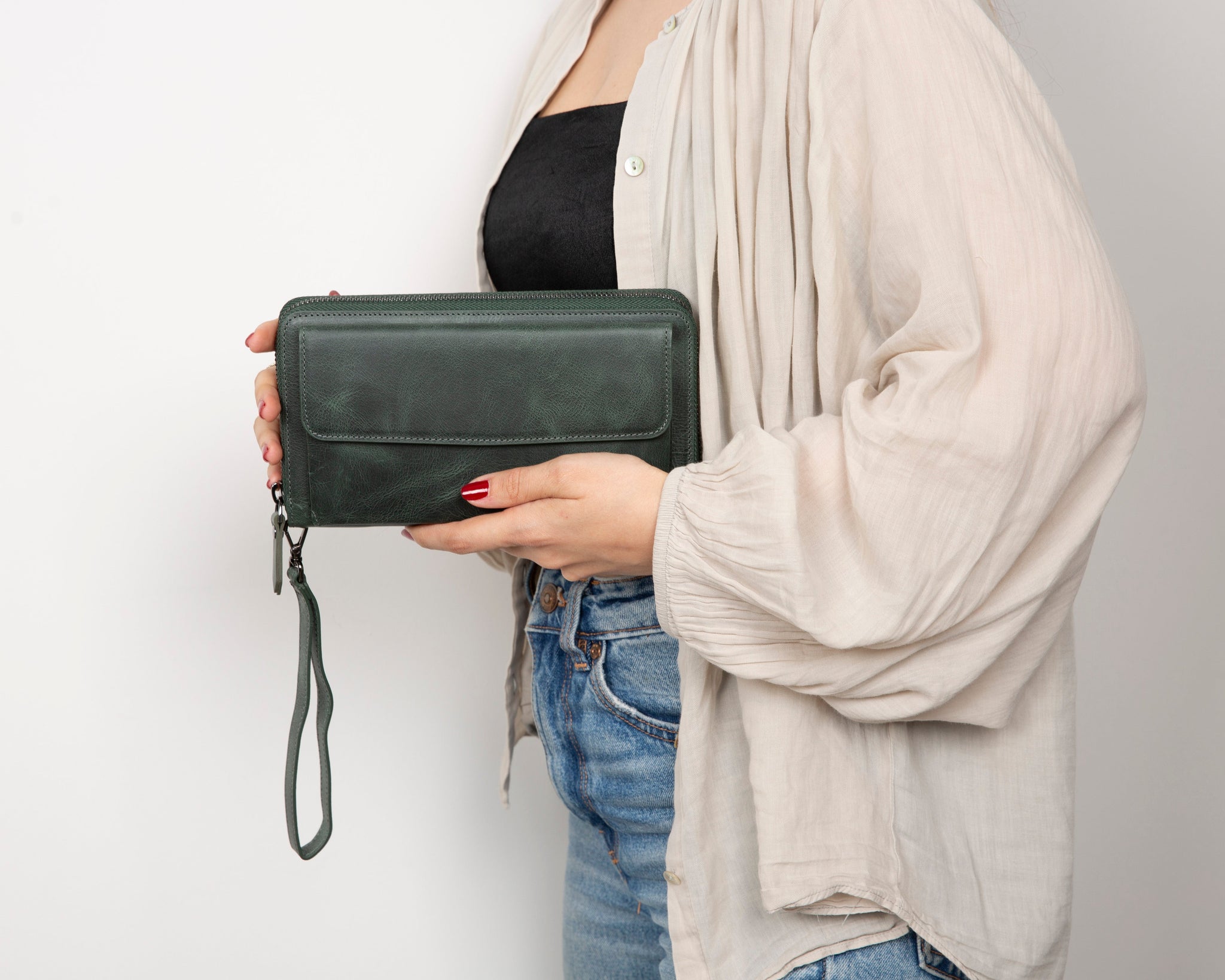 Hakiki Deri Kadın-Erkek El Askılı Telefon Bölmeli Cüzdan - Aristo