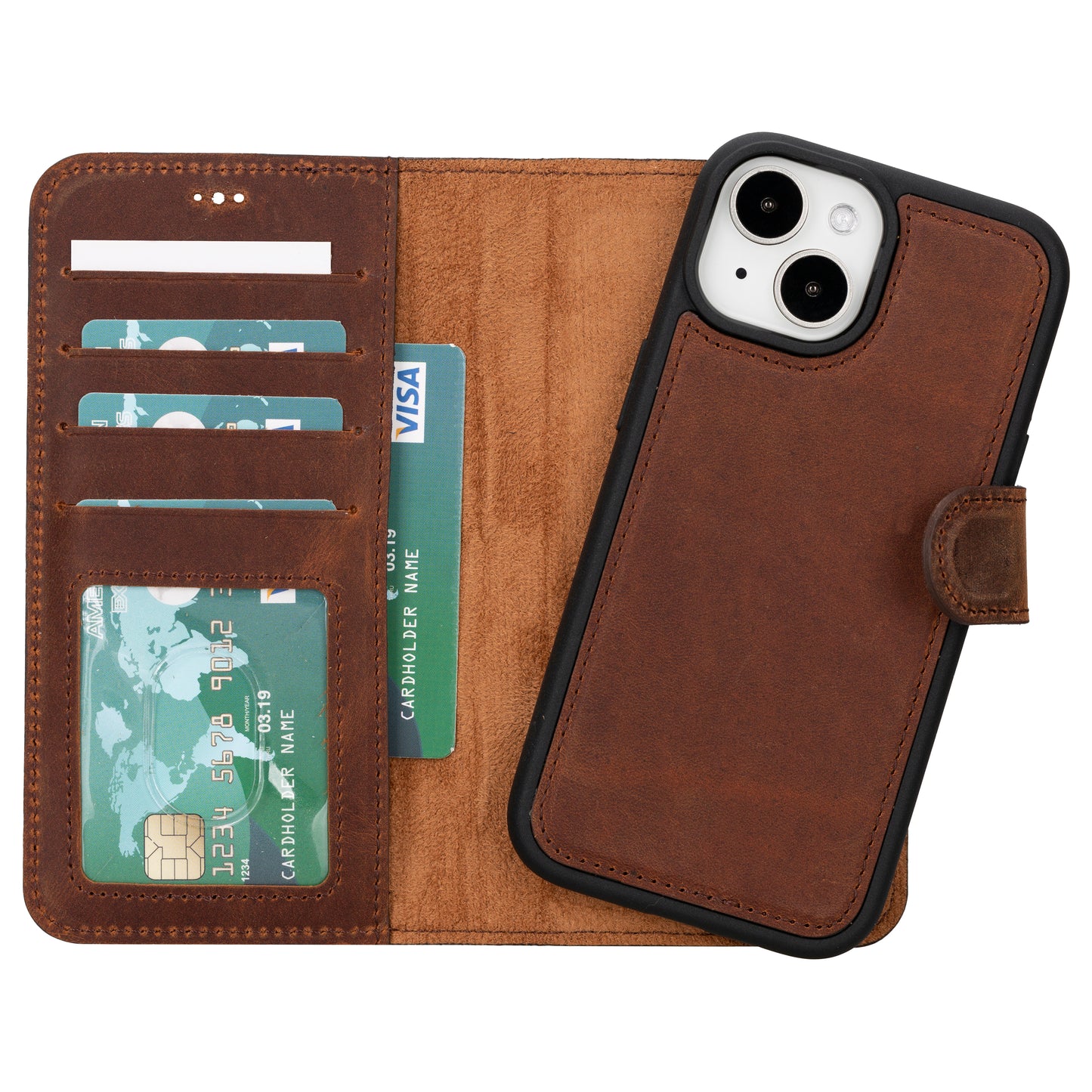 Apple iPhone 15 Compatible Leather Wallet Case