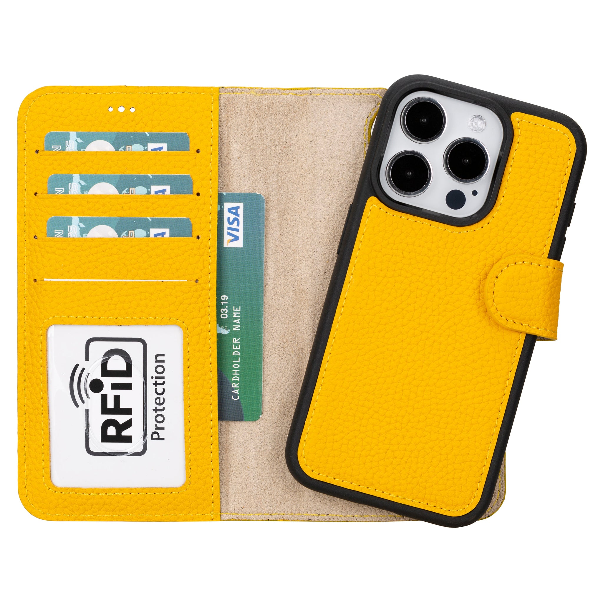 Apple iPhone 15 Pro Uyumlu Deri Cüzdanlı Kılıf - Magic