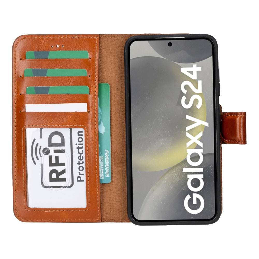 Samsung Galaxy S25 Uyumlu Hakiki Deri Cüzdanlı Kılıf - Magic