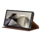 Samsung Galaxy S24 Ultra Uyumlu, Deri Cüzdanlı Kılıf, Antik Kahverengi - Magic