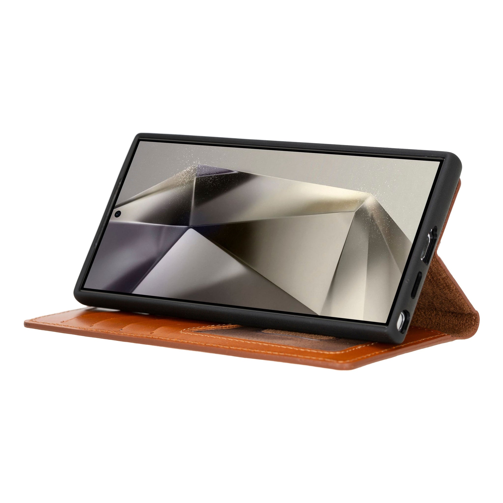 Samsung Galaxy S24 Ultra Uyumlu, Deri Cüzdanlı Kılıf, Rustik Kahverengi - Magic