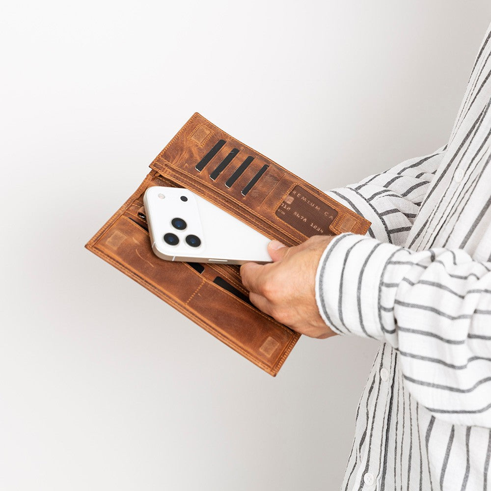 Kadın ve Erkek için Hakiki Telefon Bölmeli Deri Cüzdan - Tenuta