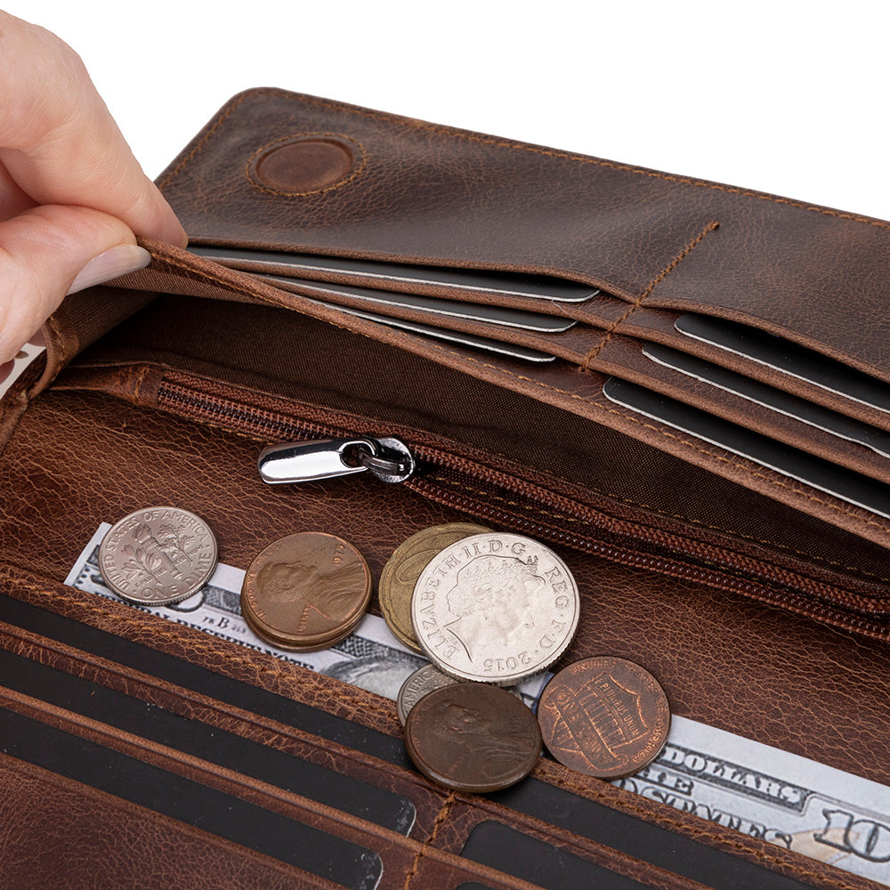 Hakiki Deri Telefon Bölmeli Kadın ve Erkek Cüzdan - Aura