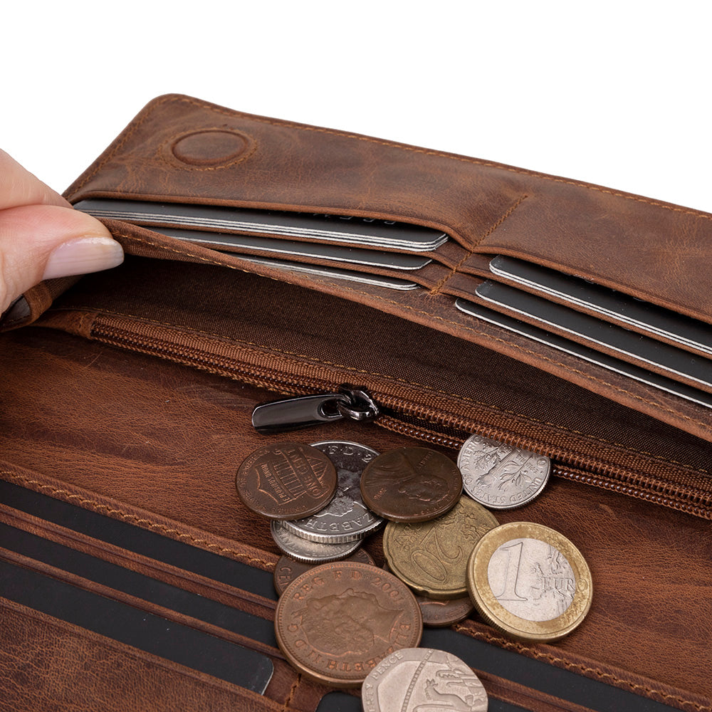 Hakiki Deri Telefon Bölmeli Kadın ve Erkek Cüzdan - Aura