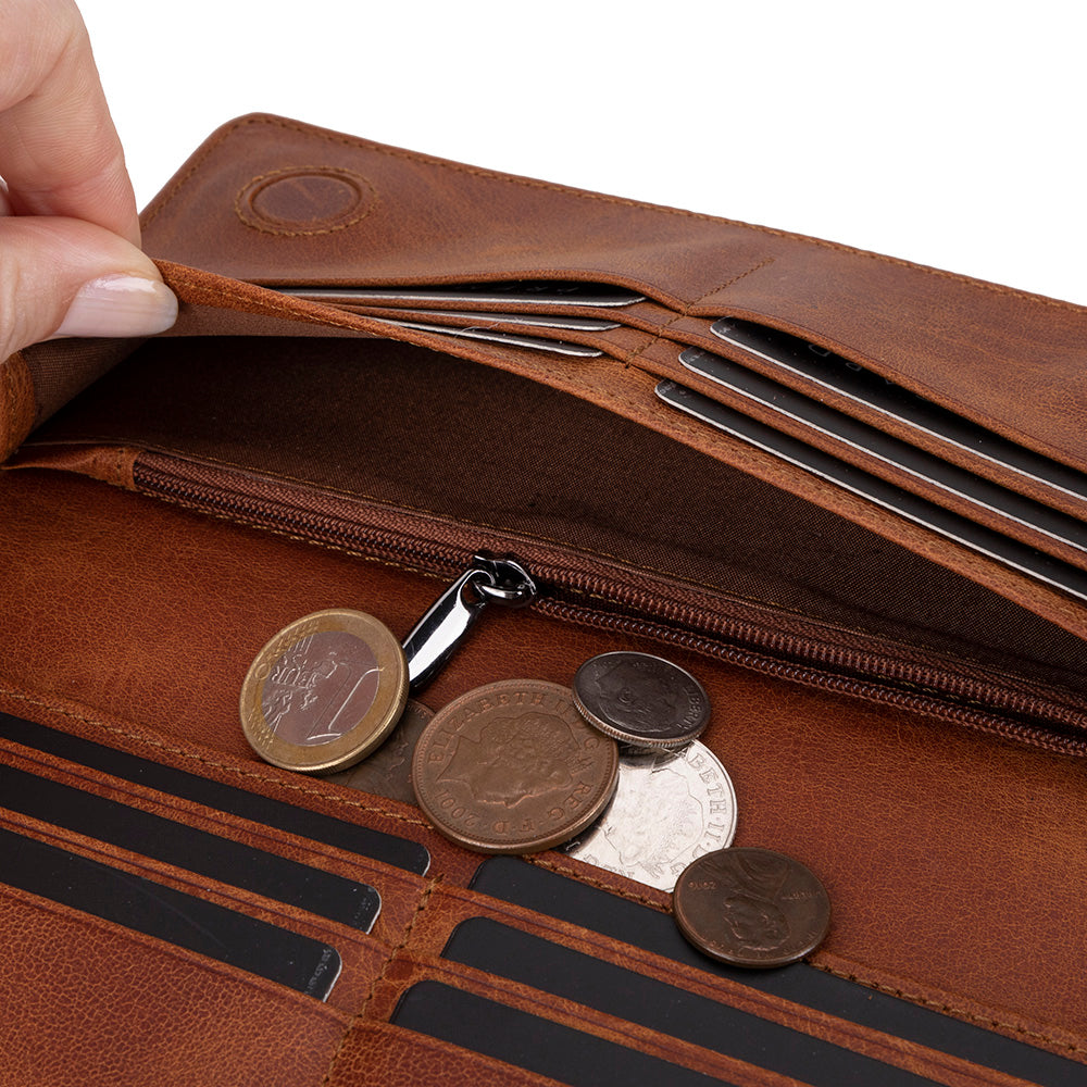 Hakiki Deri Telefon Bölmeli Kadın ve Erkek Cüzdan - Aura