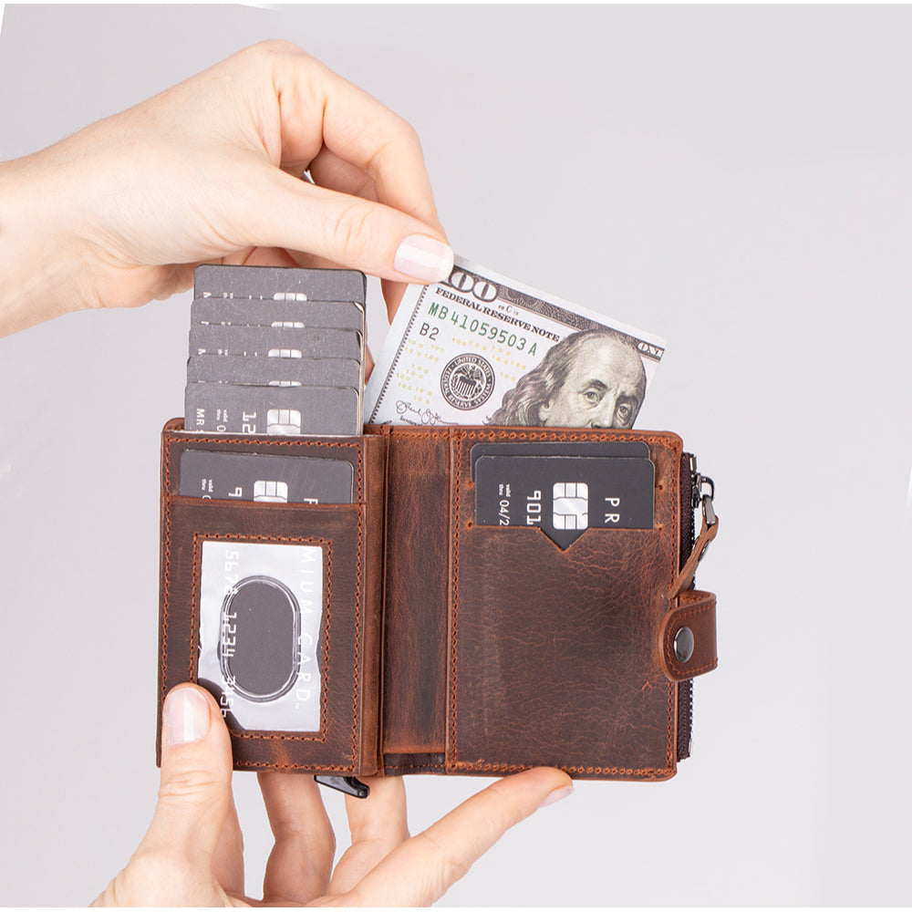 Pop-up Mekanızmalı RFID Korumalı Hakiki Deri Kredi Kartlık,Cüzdan - Rodos