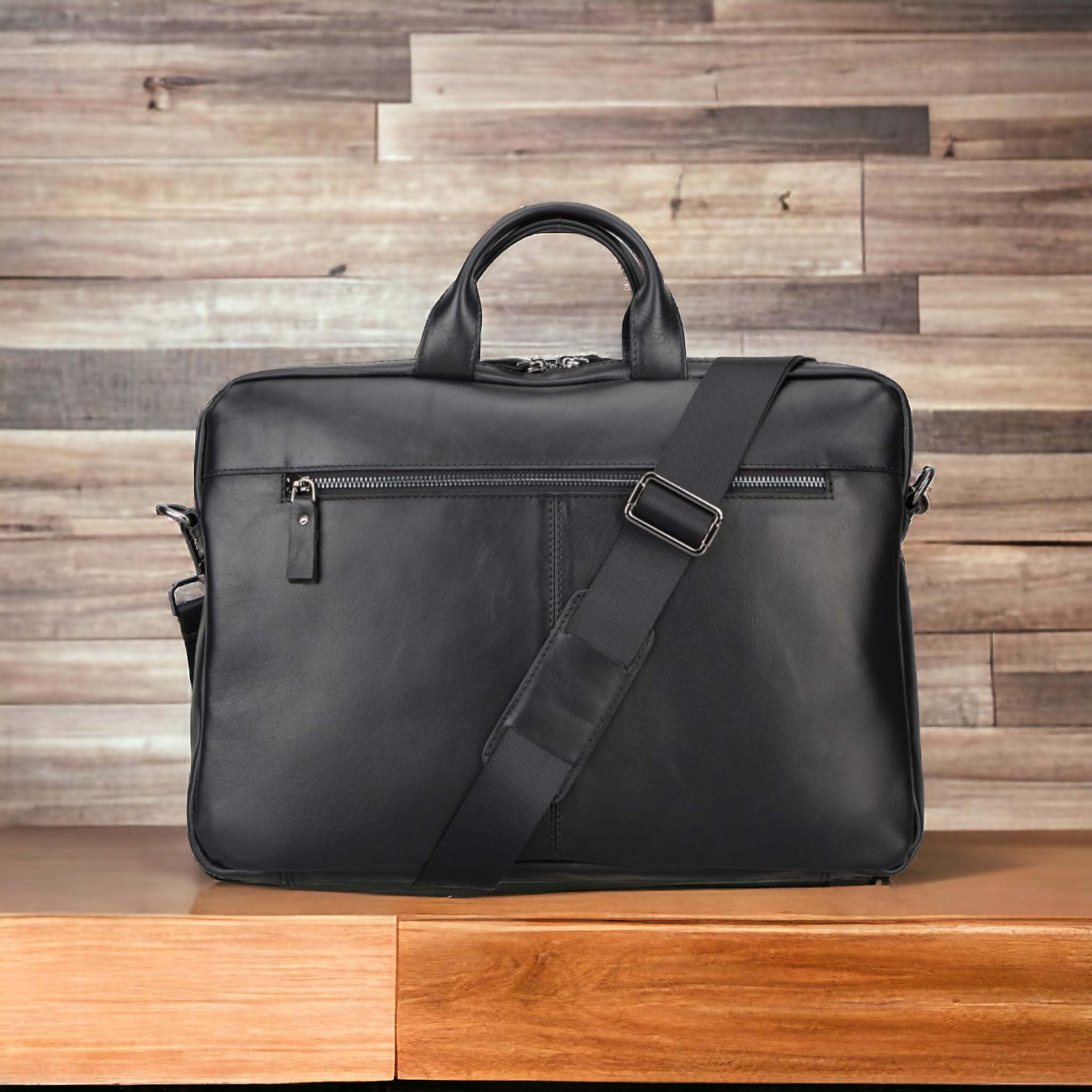 Apollo 13-14 inç MacBook ve PC Uyumlu Deri Çanta Parlak Siyah