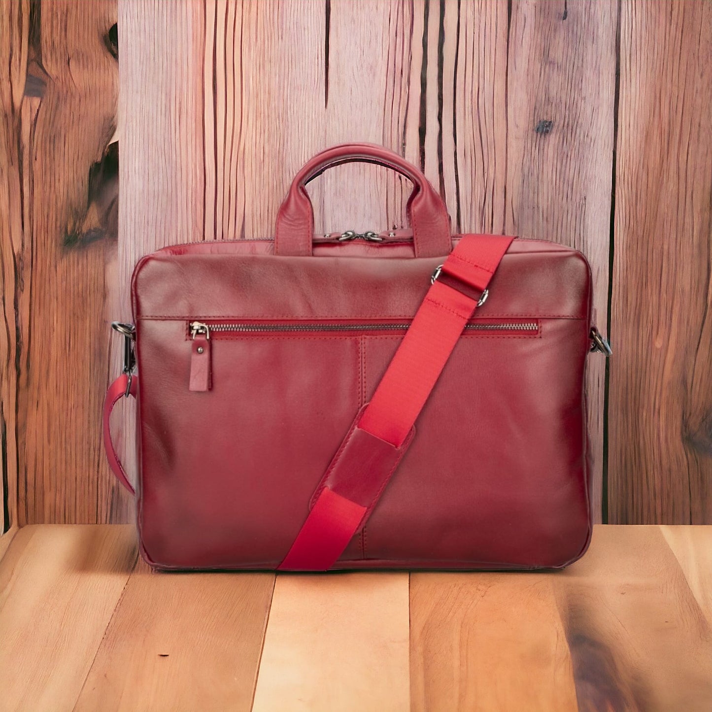 Apollo 15-16 inç MacBook ve PC Uyumlu Deri Çanta Antik Kırmızı