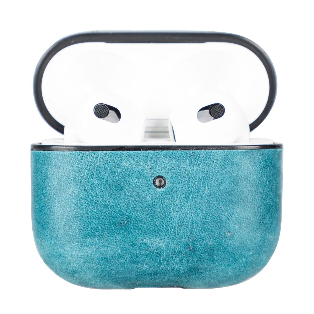 Apple AirPods 3.nesil Uyumlu Deri Kılıf Juni AA32 Mavi