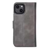 Apple iPhone 14 Uyumlu Deri Cüzdanlı Kılıf MWWN VS4EF Gri